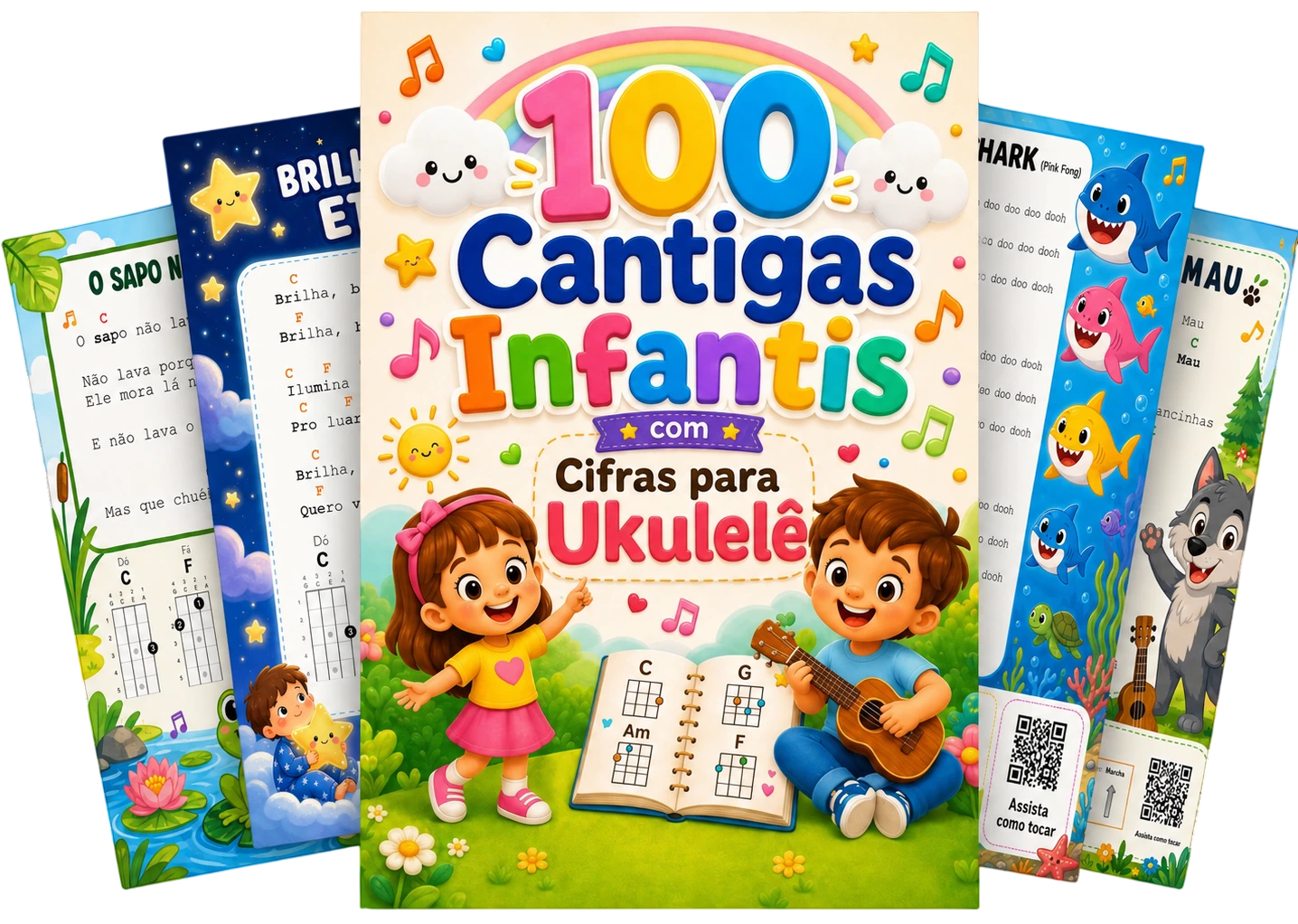 Material 100 Cantigas Infantis em cifras para ukulele