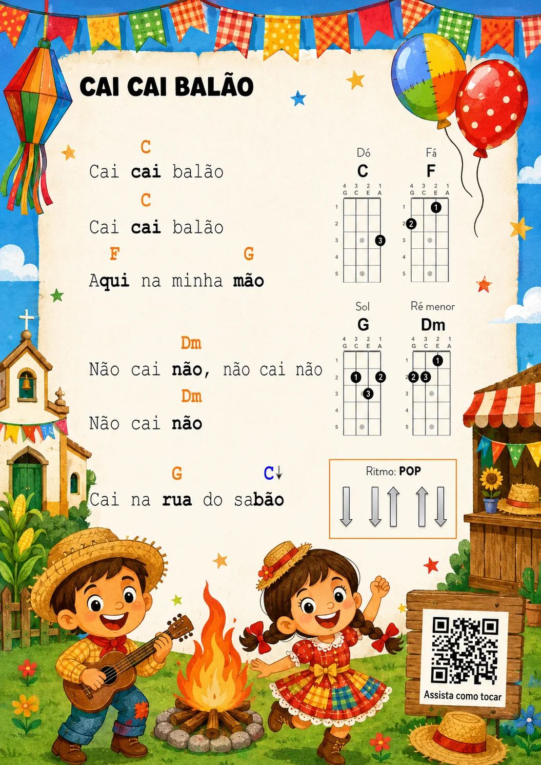 Página do material, cantiga em cifra