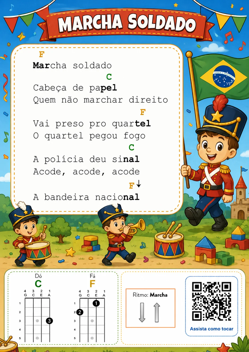 Página do material, cantiga em cifra