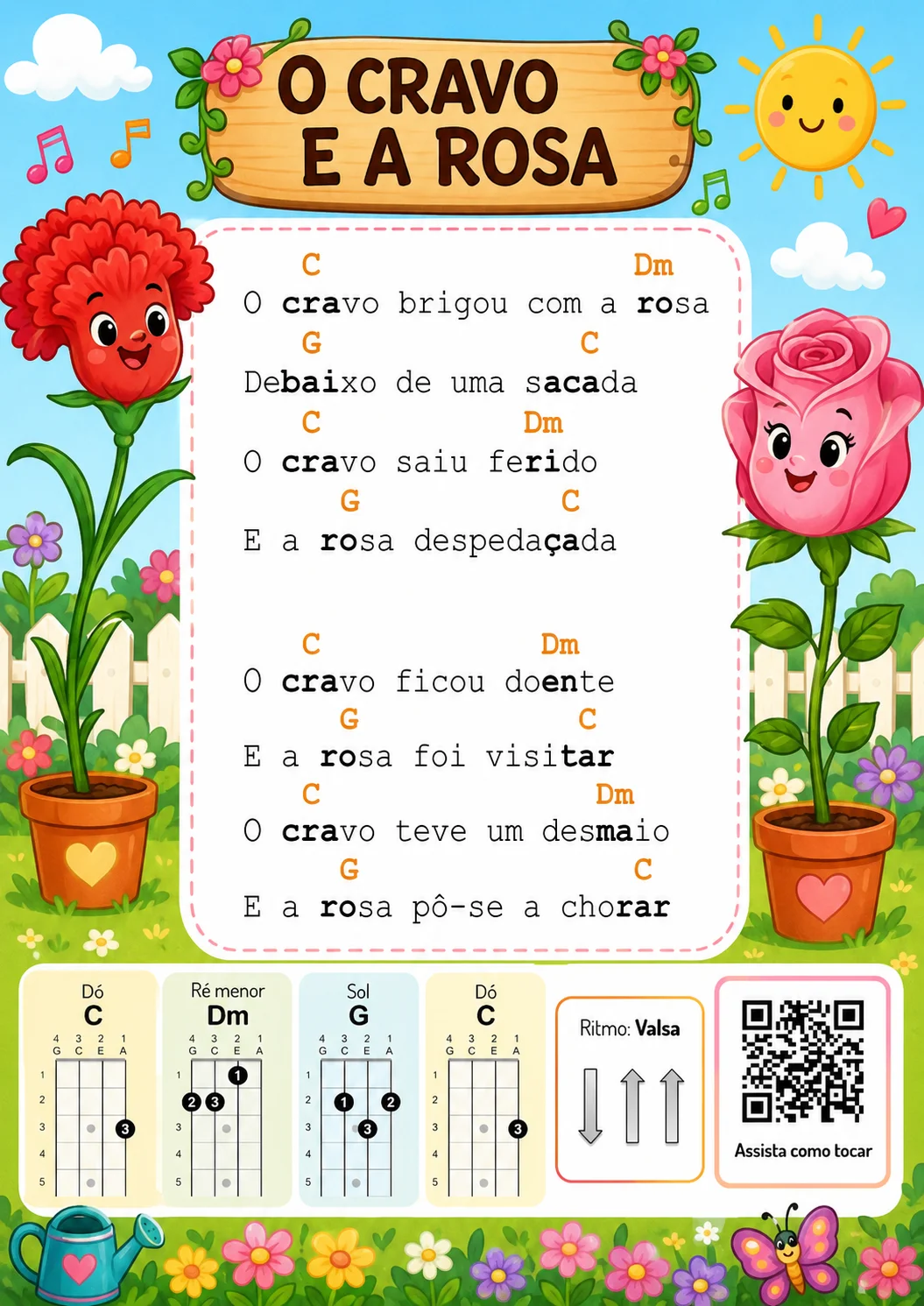 Página do material, cantiga em cifra
