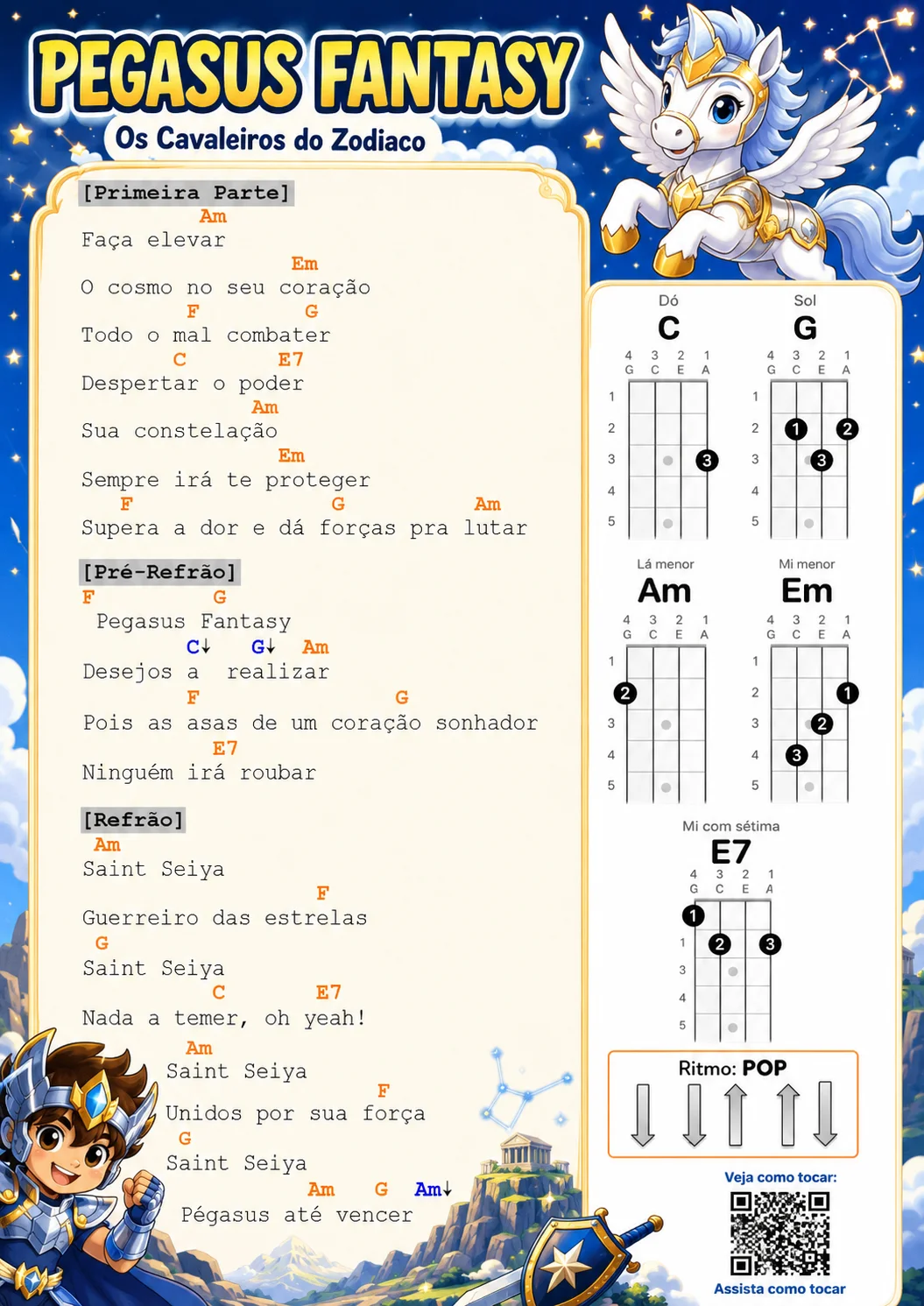 Página do material, cantiga em cifra