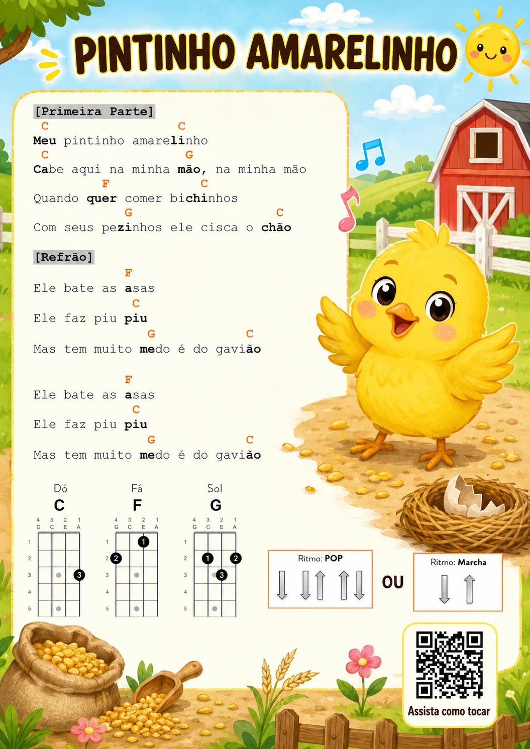 Página do material, cantiga em cifra