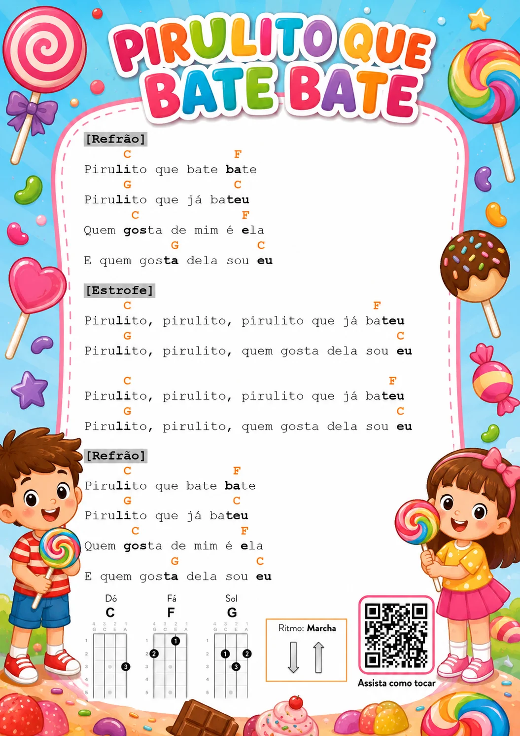Página do material, cantiga em cifra