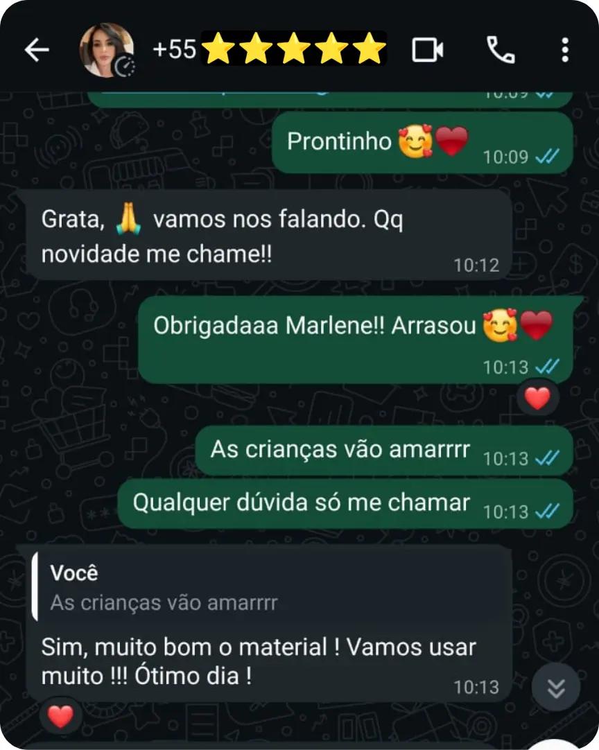 Depoimento de cliente no WhatsApp