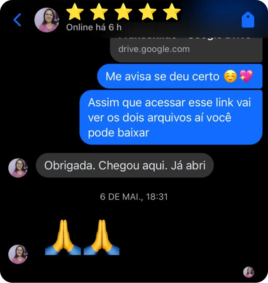 Depoimento de cliente no WhatsApp