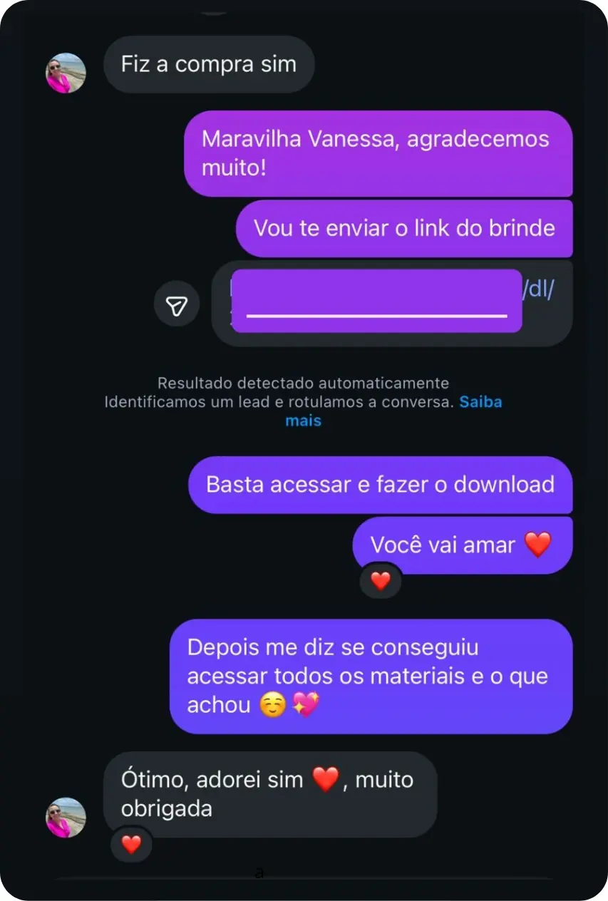 Depoimento de cliente no WhatsApp