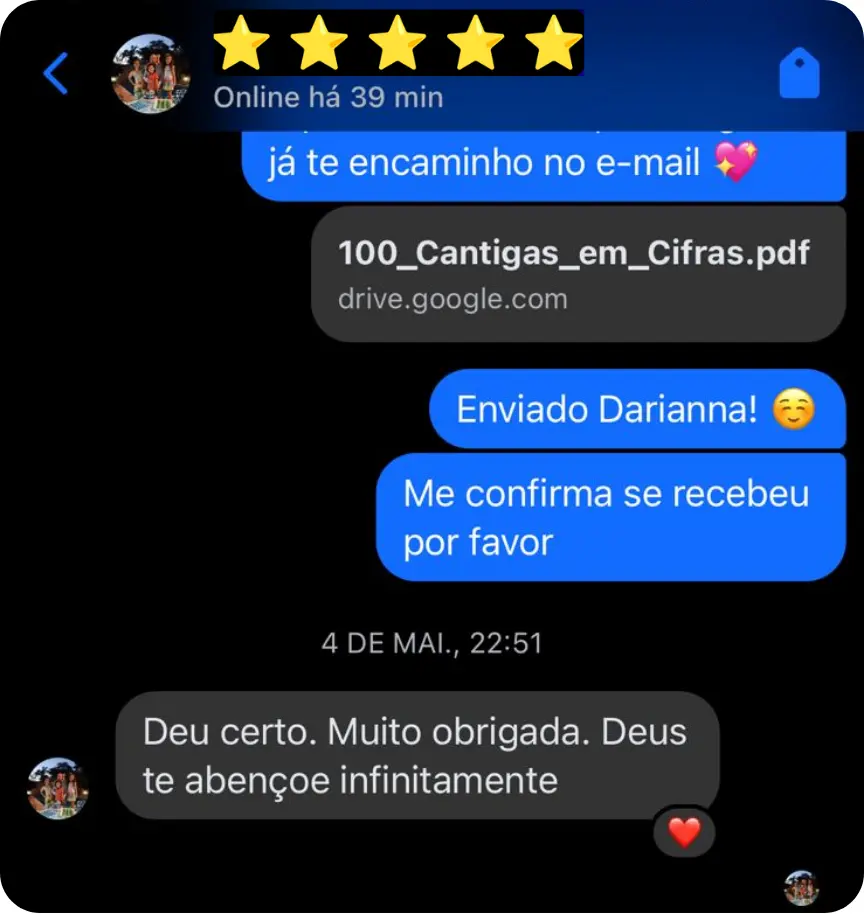 Depoimento de cliente no WhatsApp